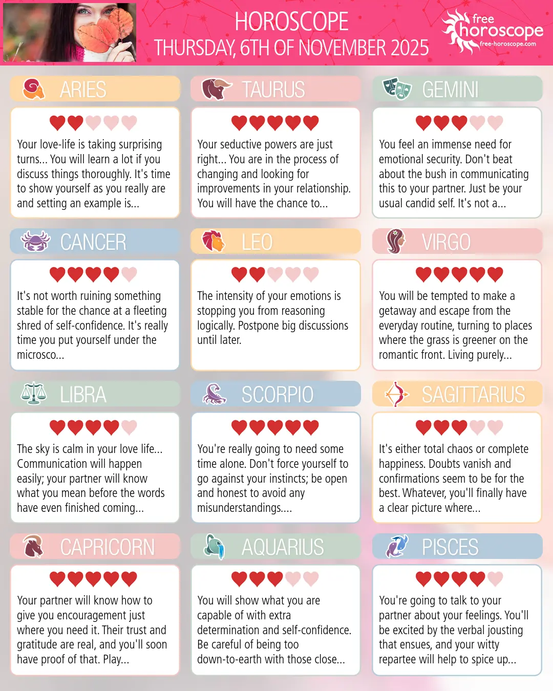 Horoscope for Thursday, November 6, 2025