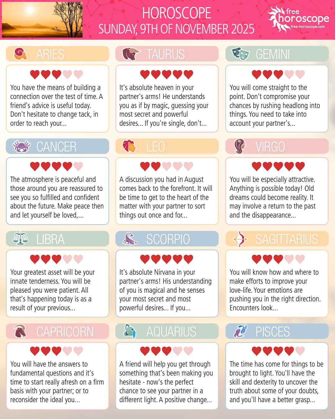 Horoscope for Sunday, November 9, 2025