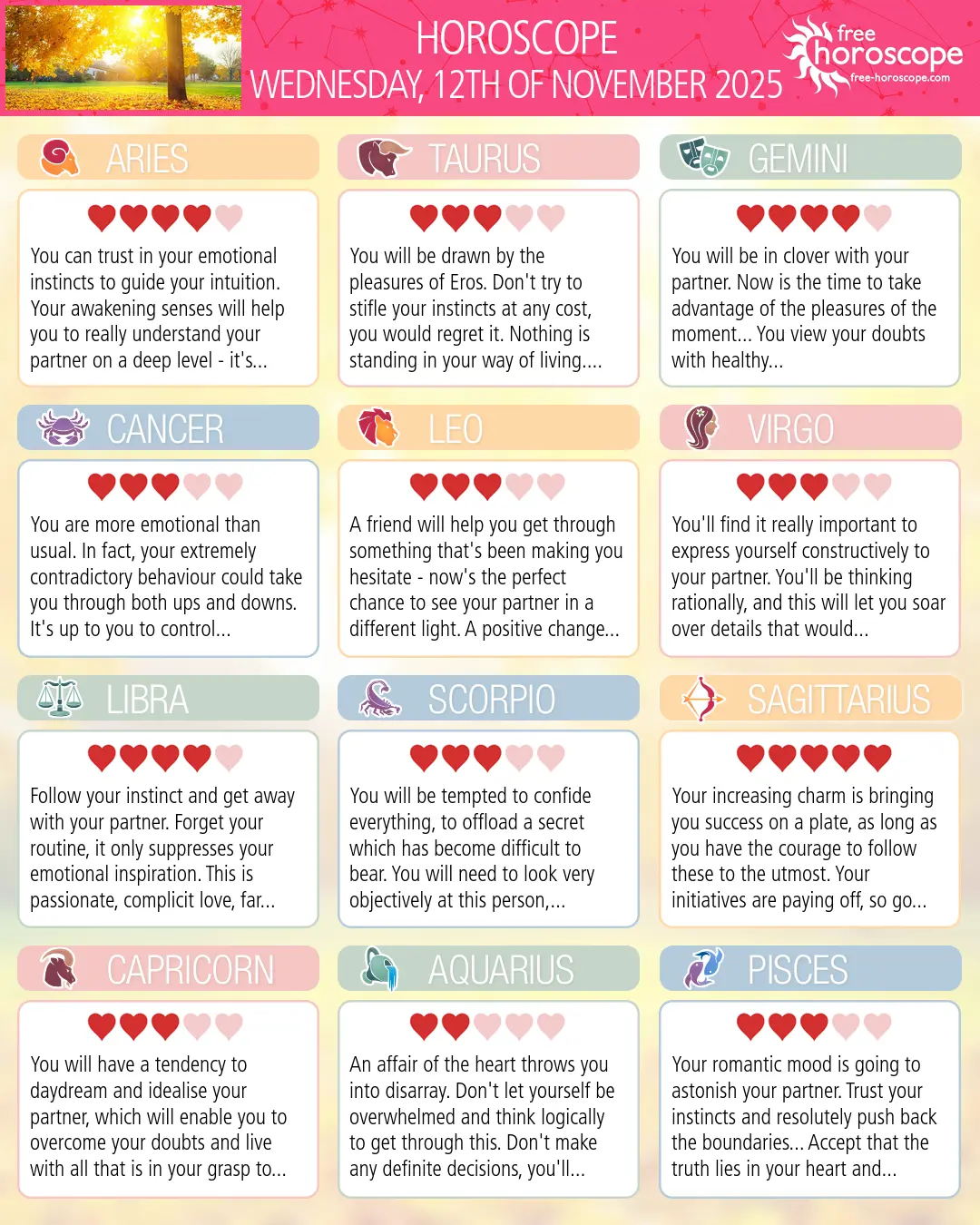 Horoscope for Wednesday, November 12, 2025