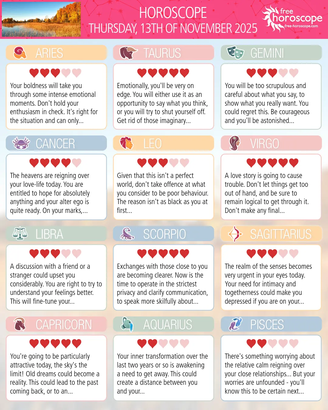 Horoscope for Thursday, November 13, 2025