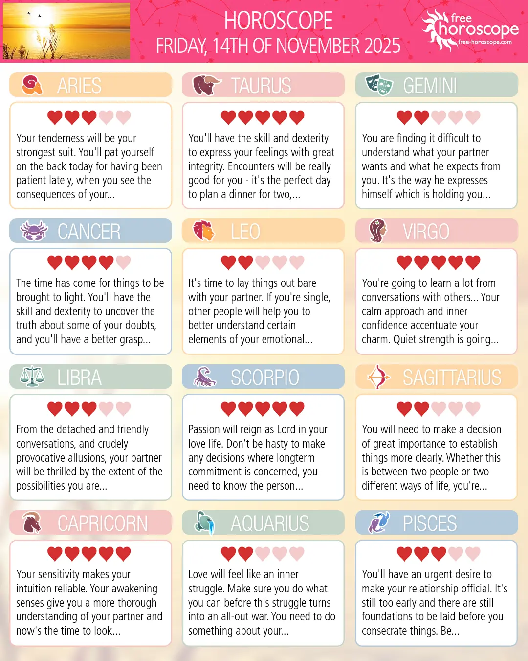 Horoscope for Friday, November 14, 2025