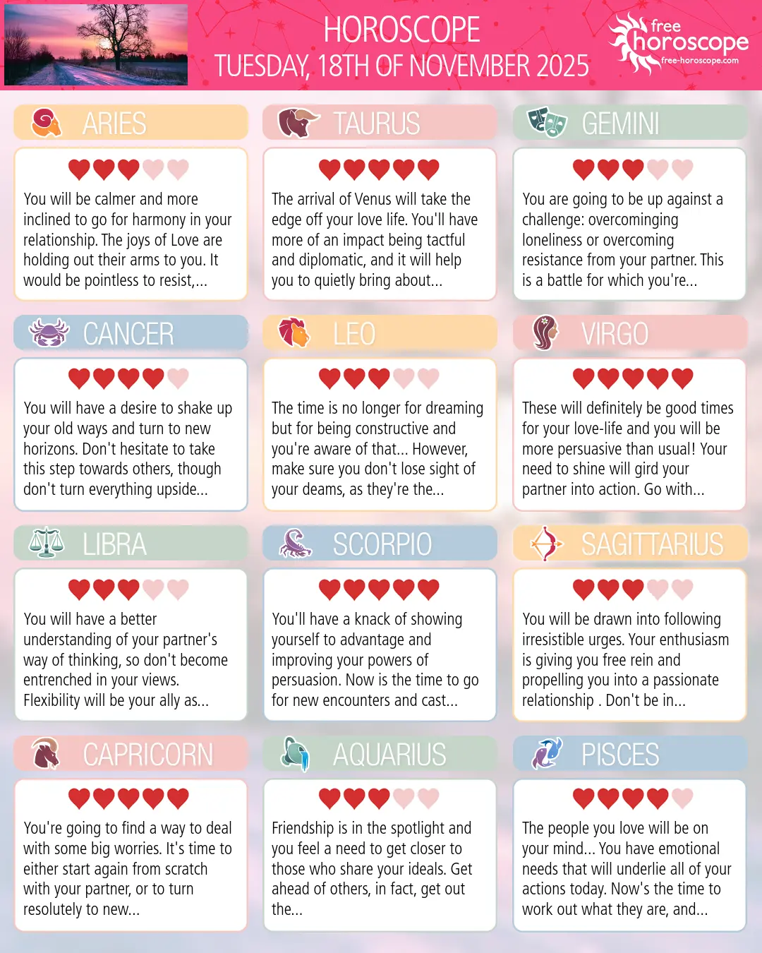 Horoscope for Tuesday, November 18, 2025