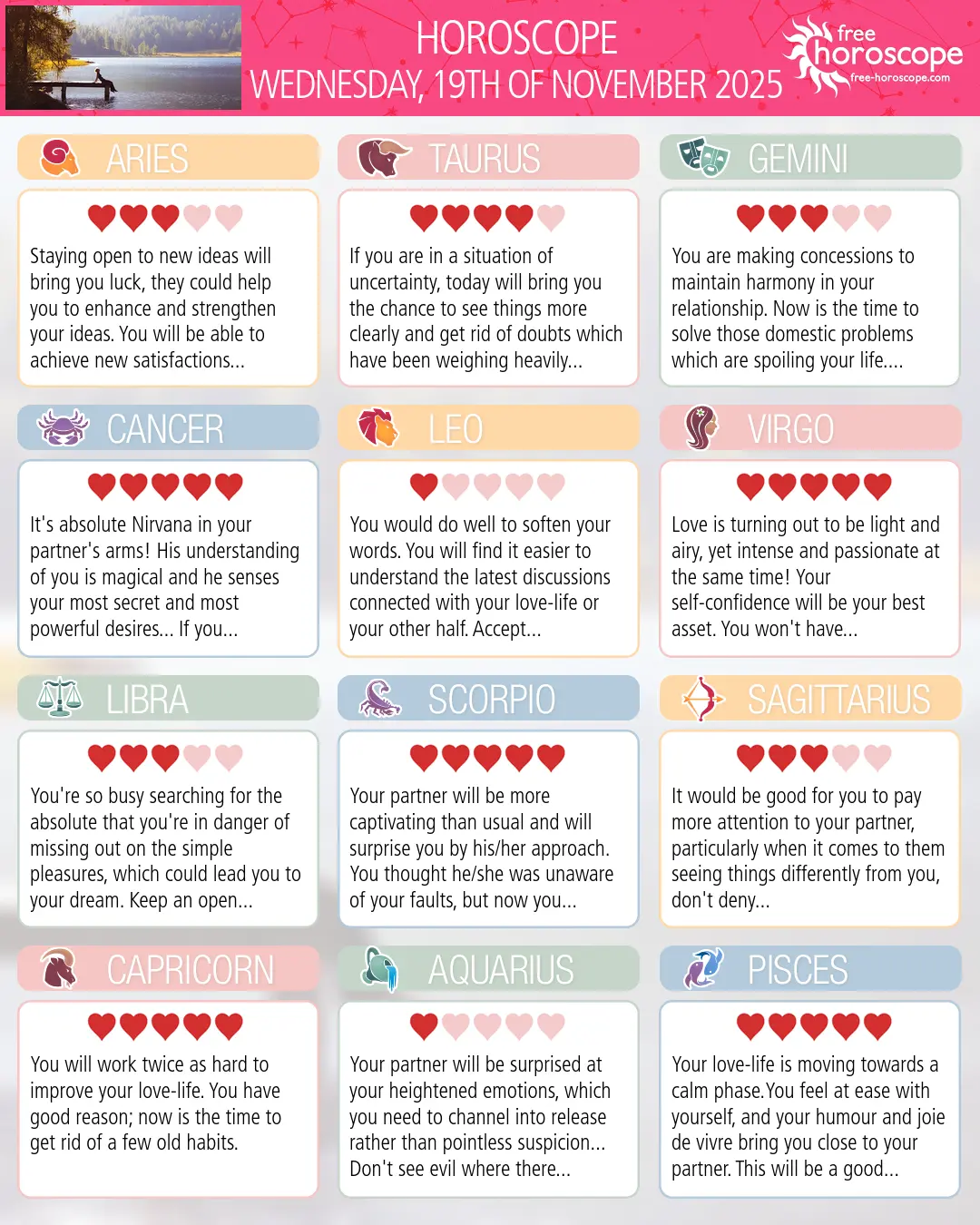 Horoscope for Wednesday, November 19, 2025