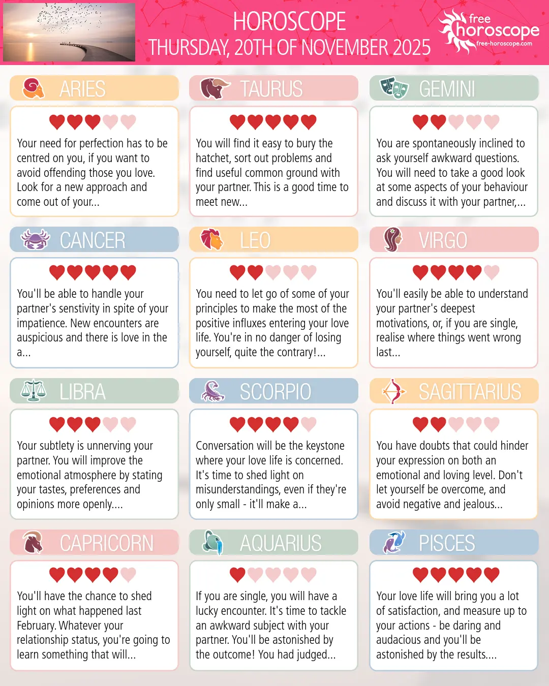 Horoscope for Thursday, November 20, 2025