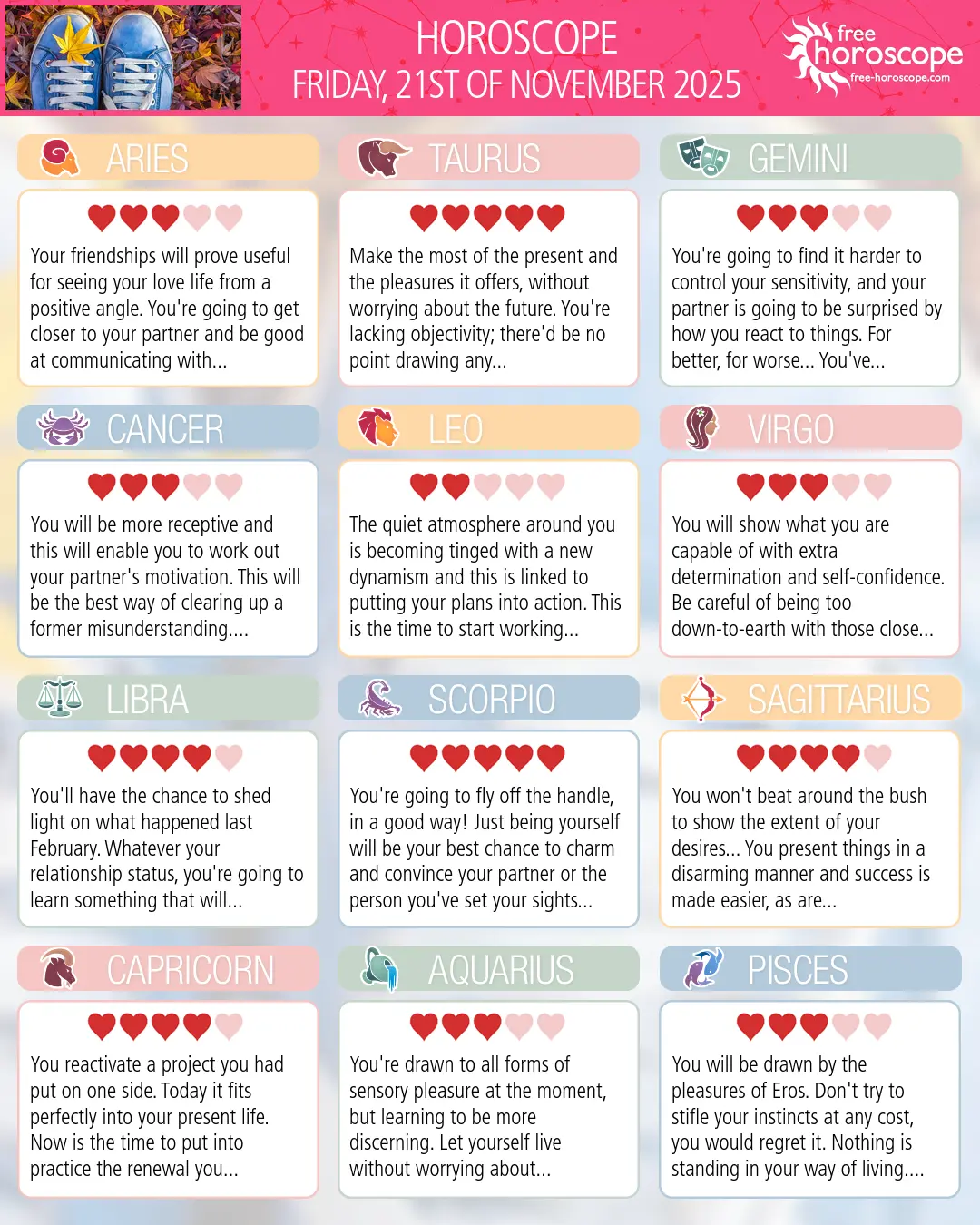 Horoscope for Friday, November 21, 2025