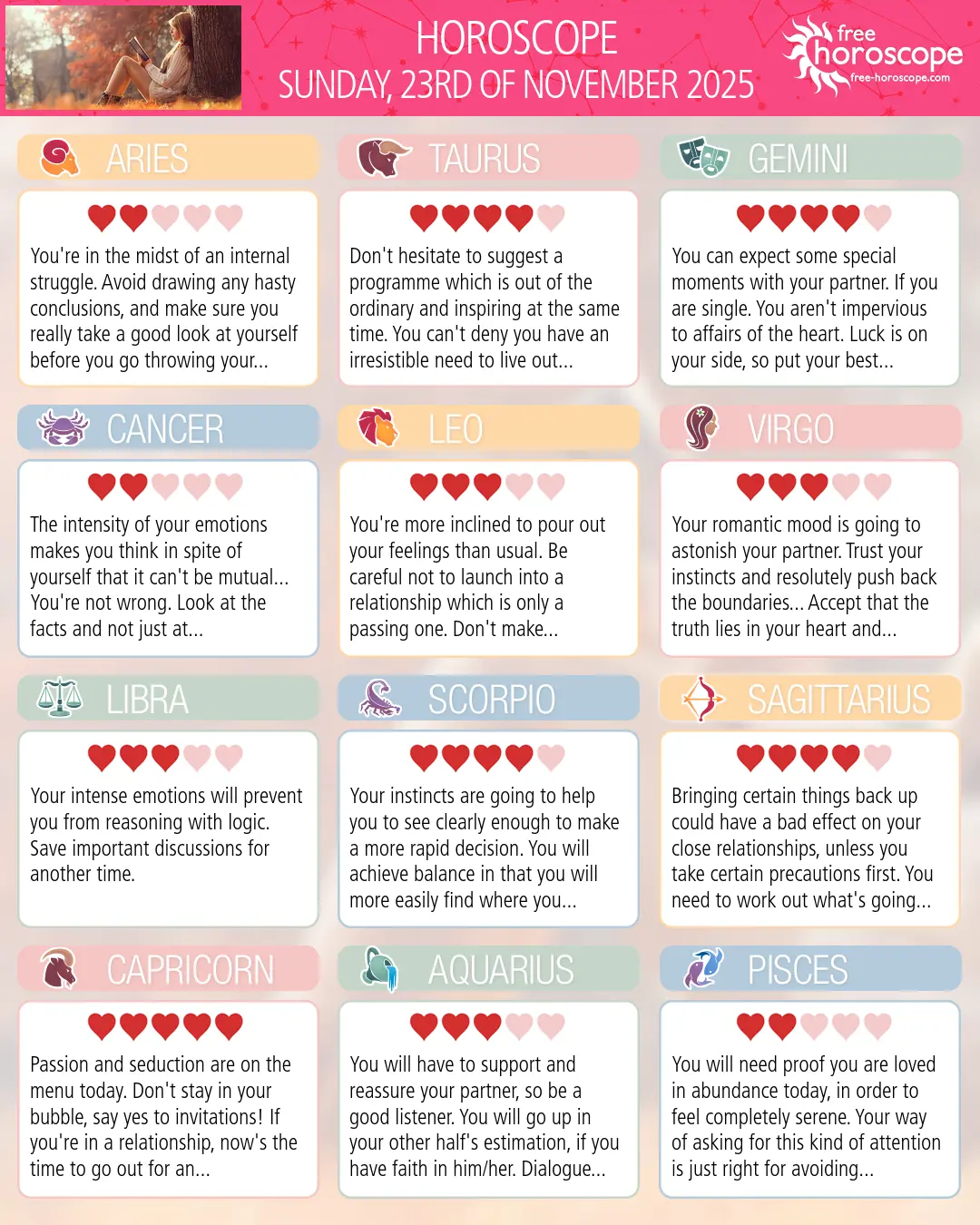 Horoscope for Sunday, November 23, 2025