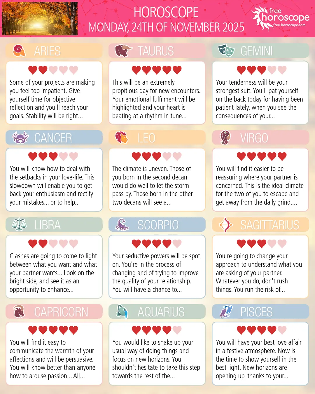 Horoscope for Monday, November 24, 2025