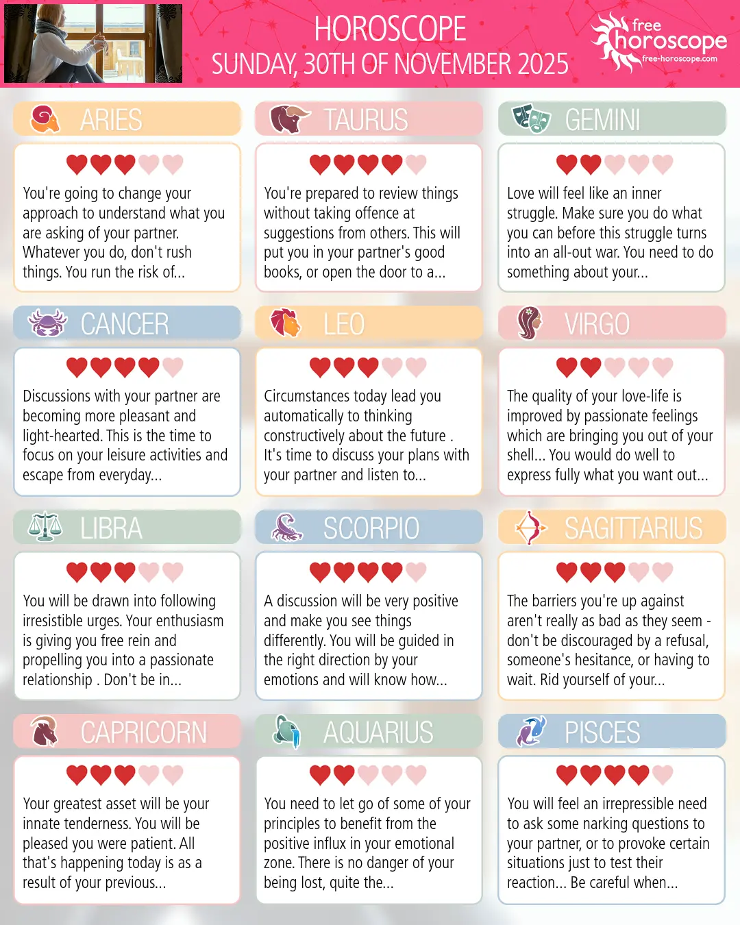 Horoscope for Sunday, November 30, 2025