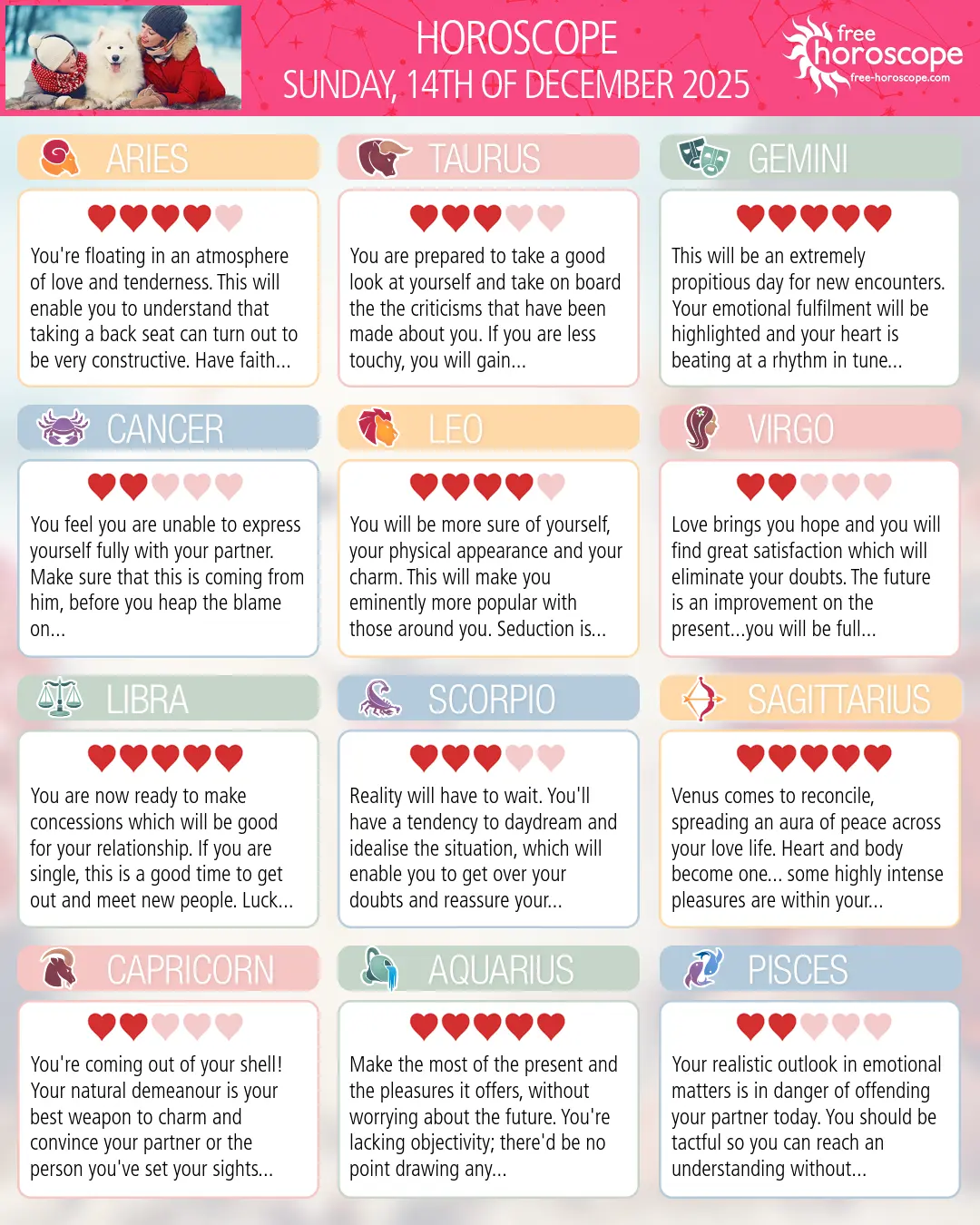 Horoscope for Sunday, December 14, 2025