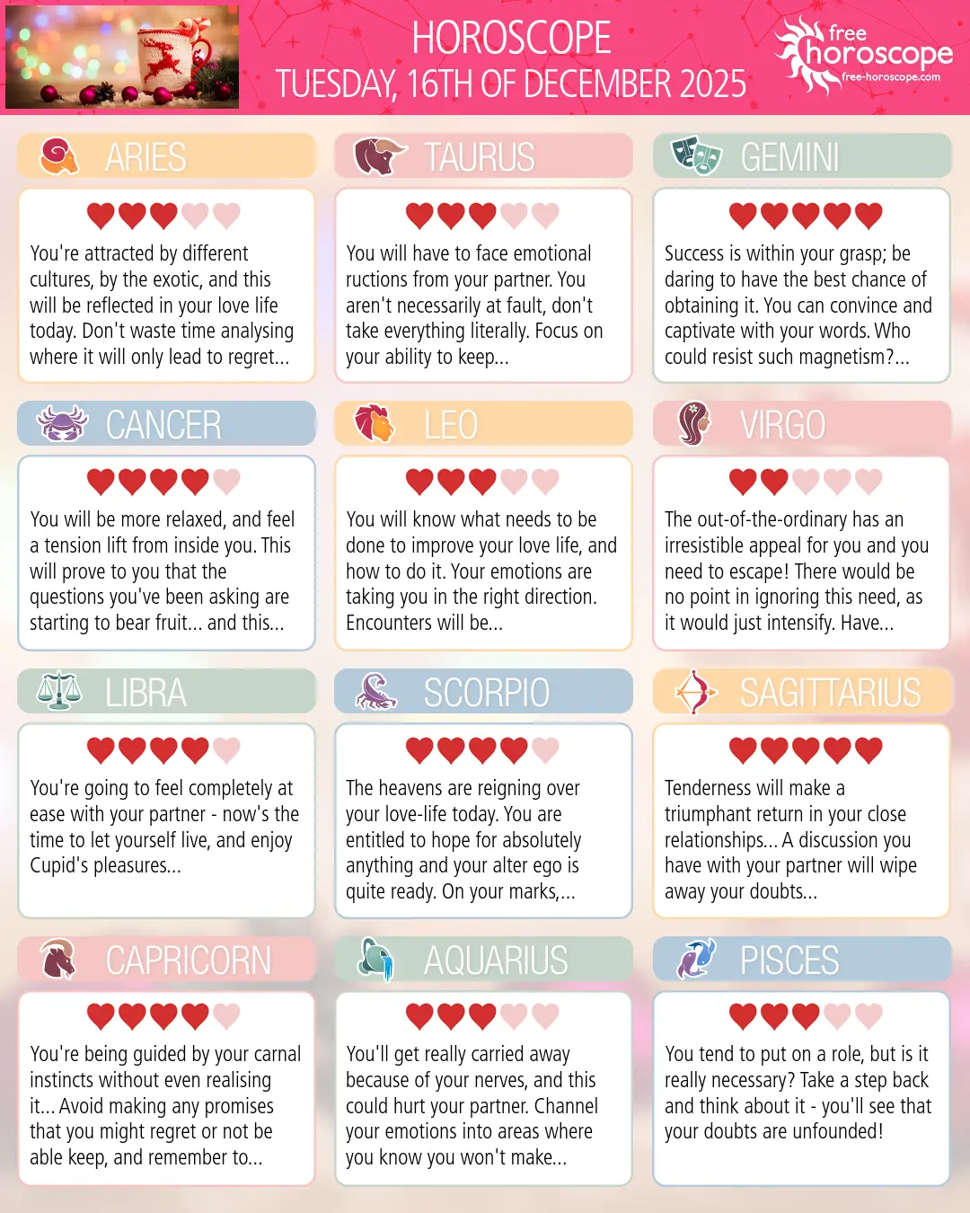 Horoscope for Tuesday, December 16, 2025