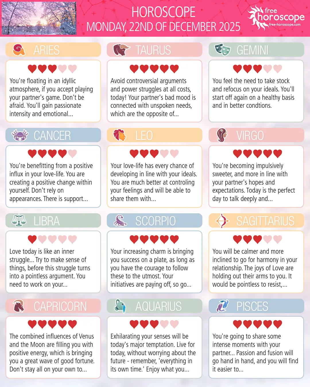 Horoscope for Monday, December 22, 2025