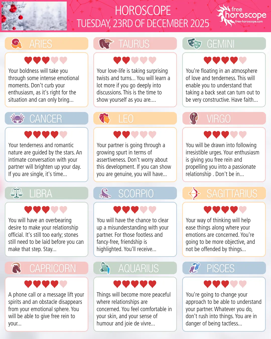 Horoscope for Tuesday, December 23, 2025