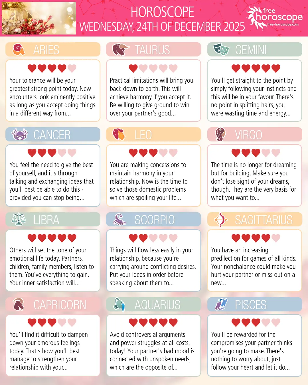 Horoscope for Wednesday, December 24, 2025