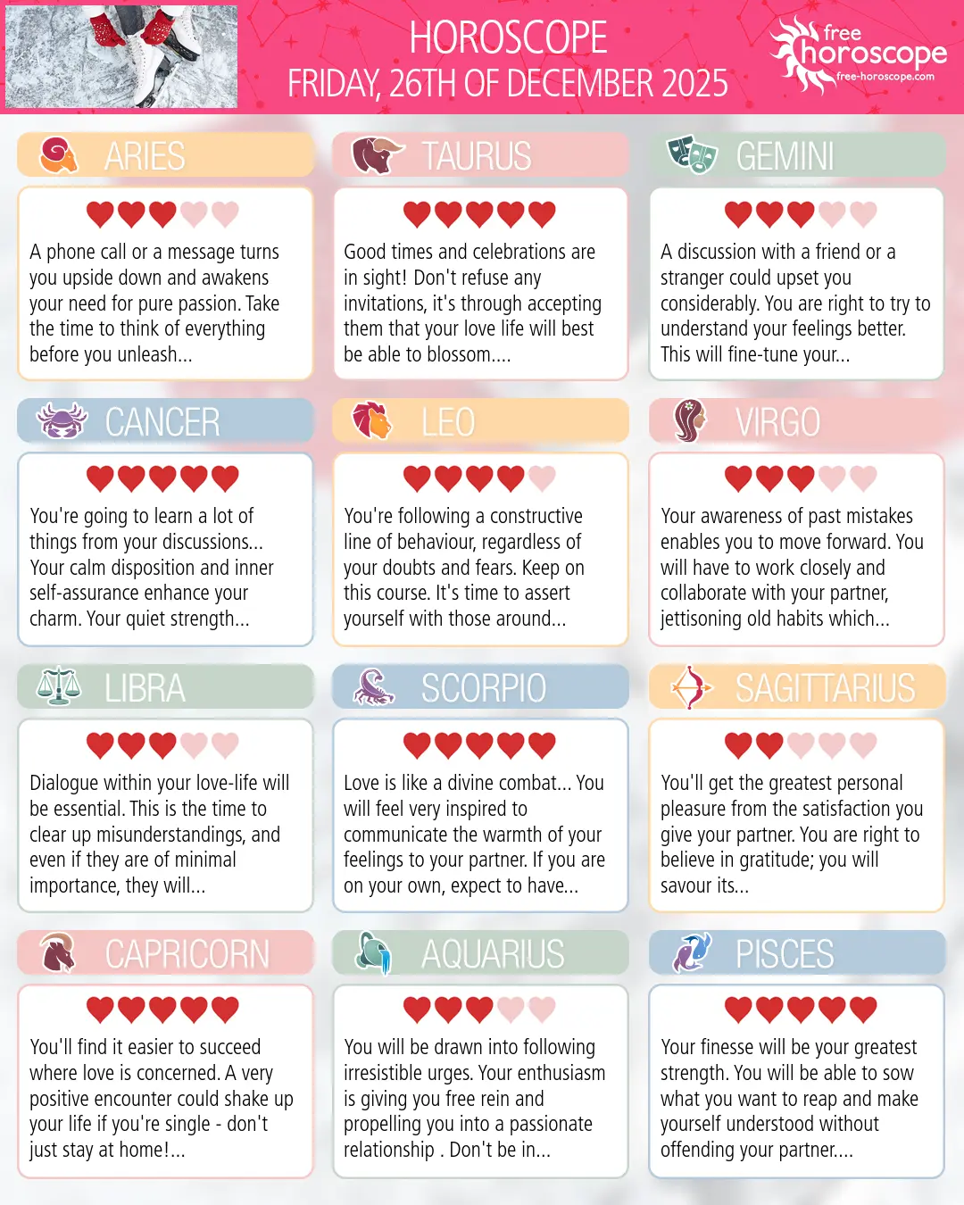 Horoscope for Friday, December 26, 2025