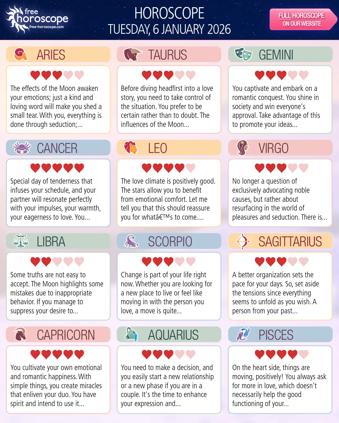 Horoscope for Tuesday, January 6, 2026