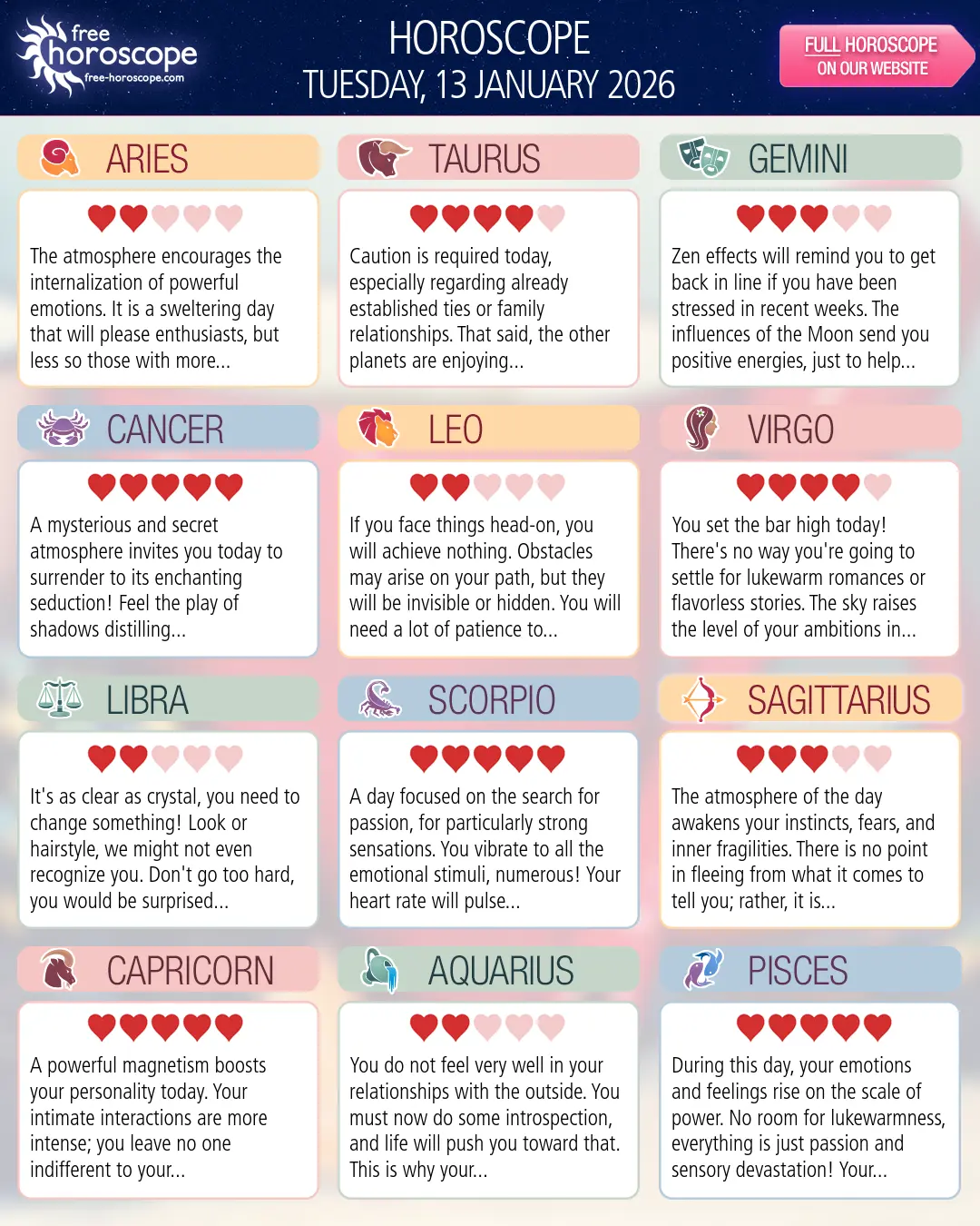 Horoscope for Tuesday, January 13, 2026