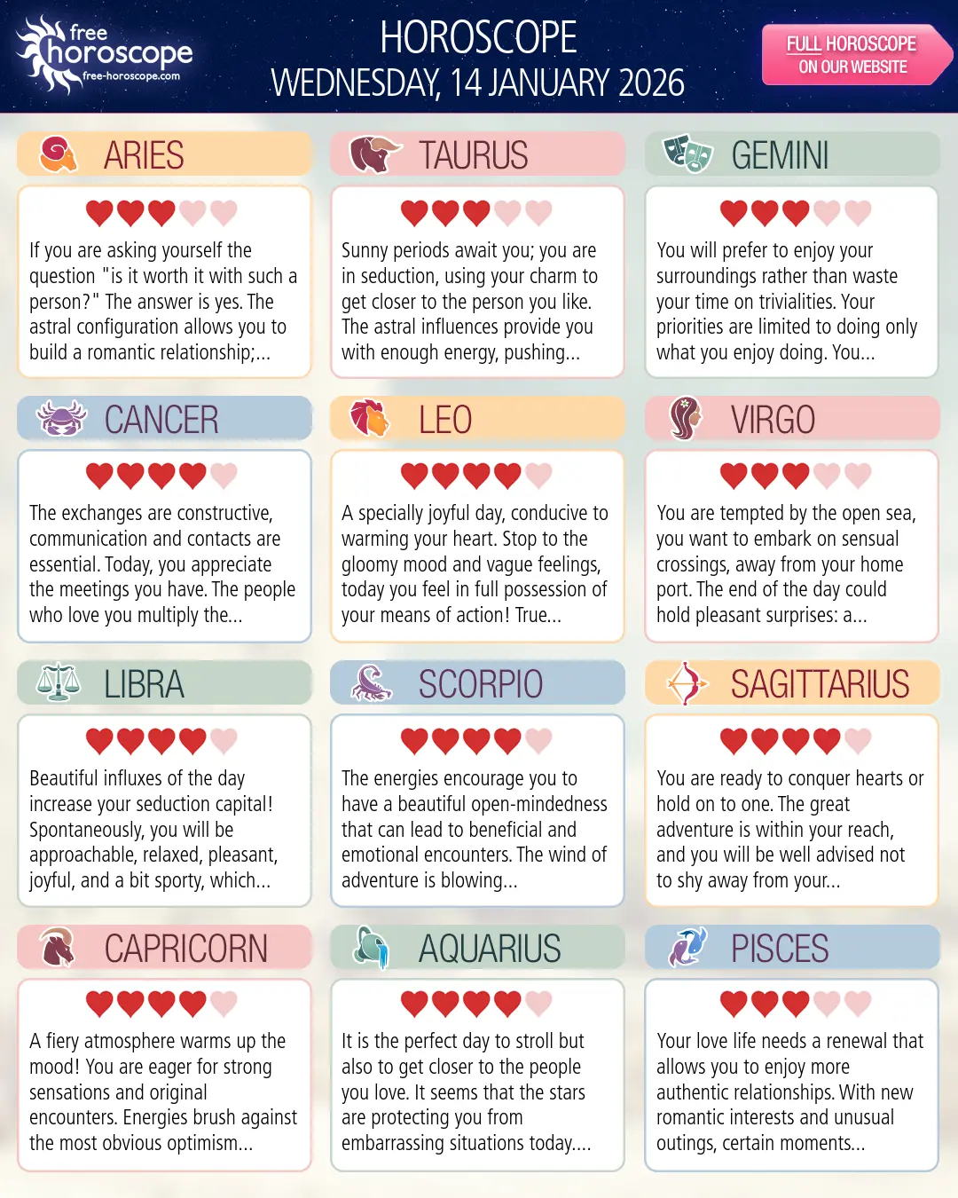 Horoscope for Wednesday, January 14, 2026