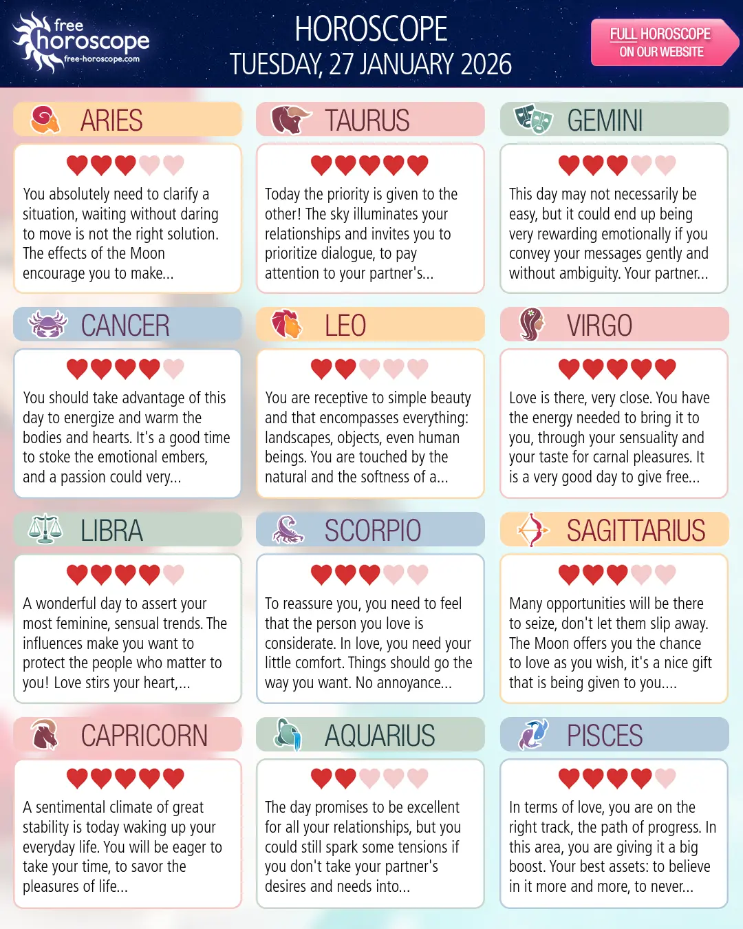 Horoscope for Tuesday, January 27, 2026
