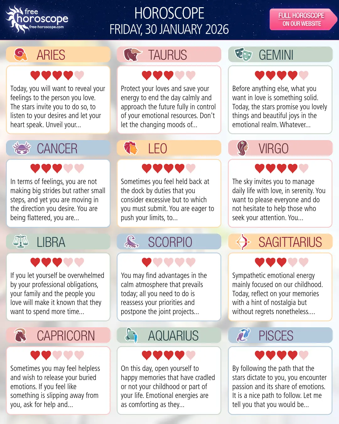 Horoscope for Friday, January 30, 2026