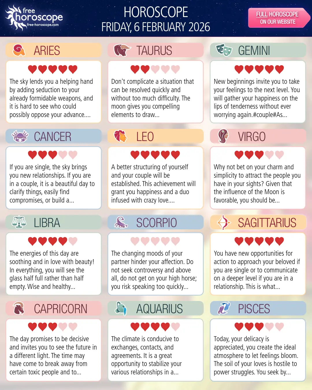 Horoscope for Friday, February 6, 2026