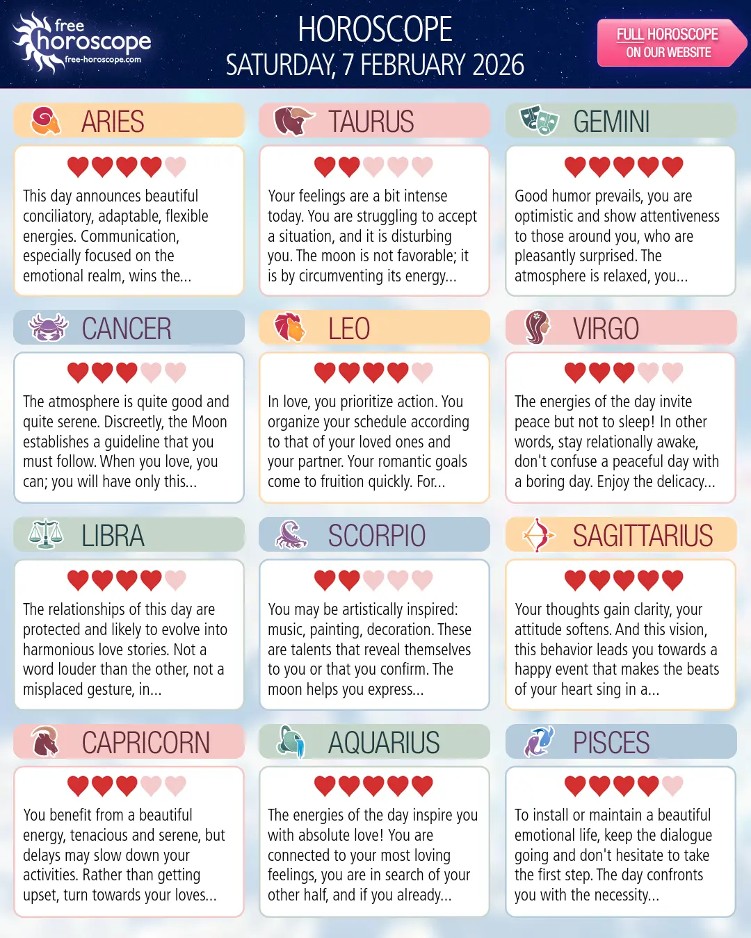 Horoscope for Saturday, February 7, 2026