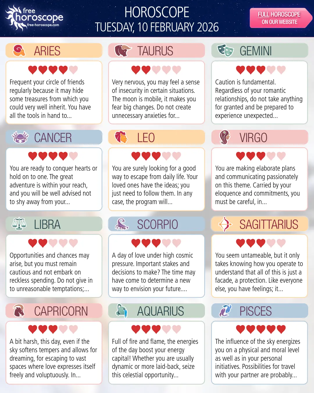 Horoscope for Tuesday, February 10, 2026