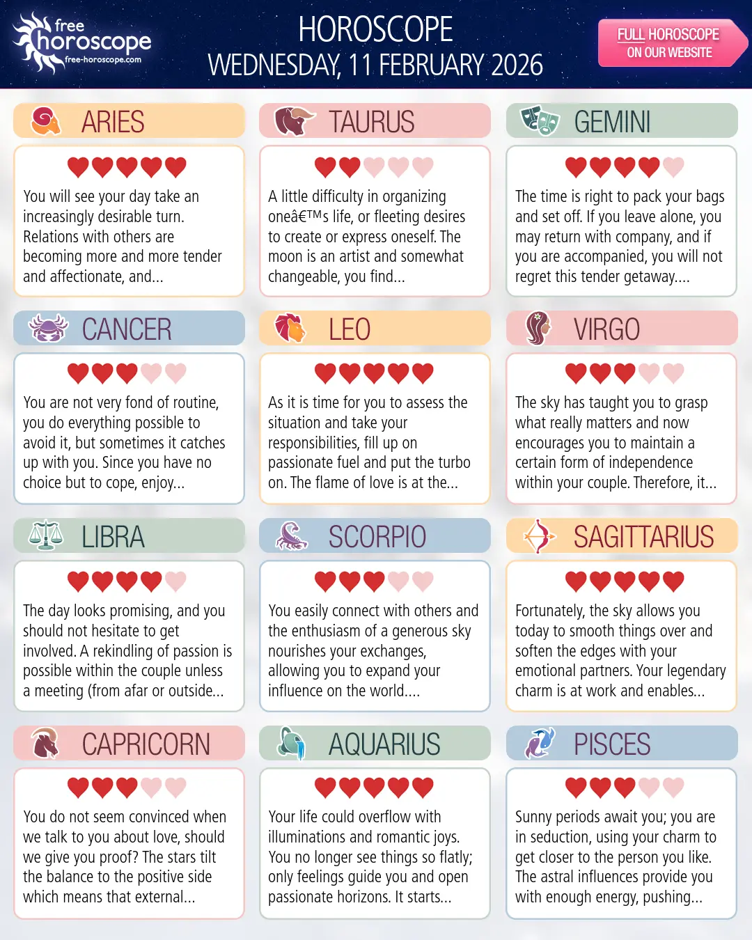 Horoscope for Wednesday, February 11, 2026