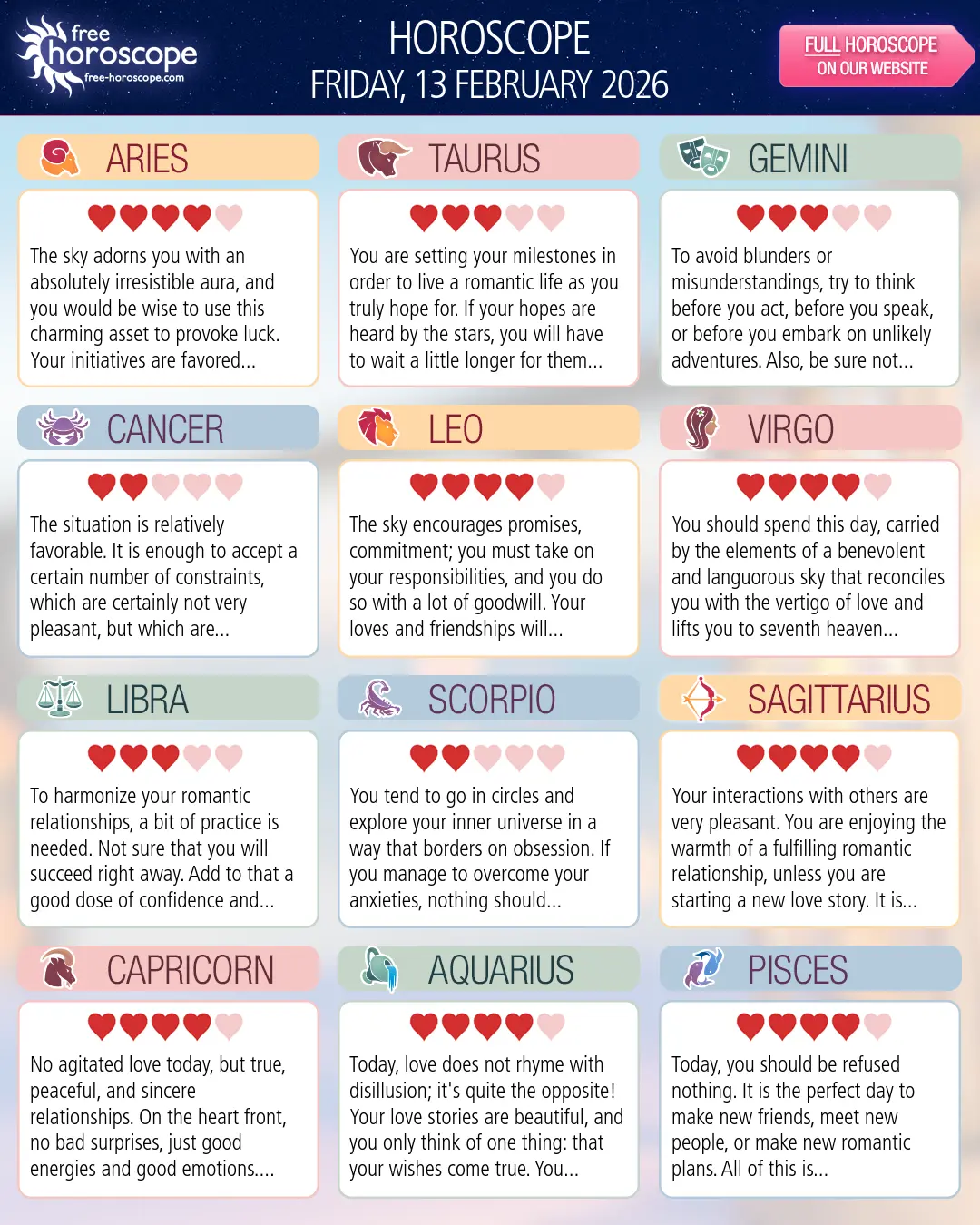Horoscope for Friday, February 13, 2026