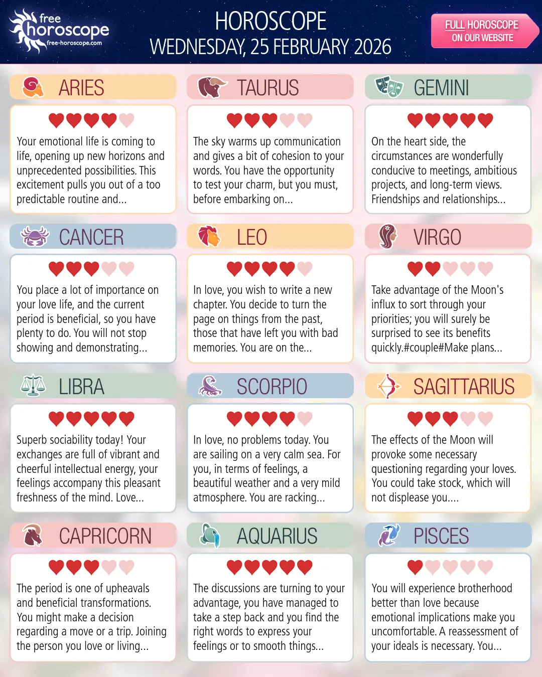 Horoscope for Wednesday, February 25, 2026