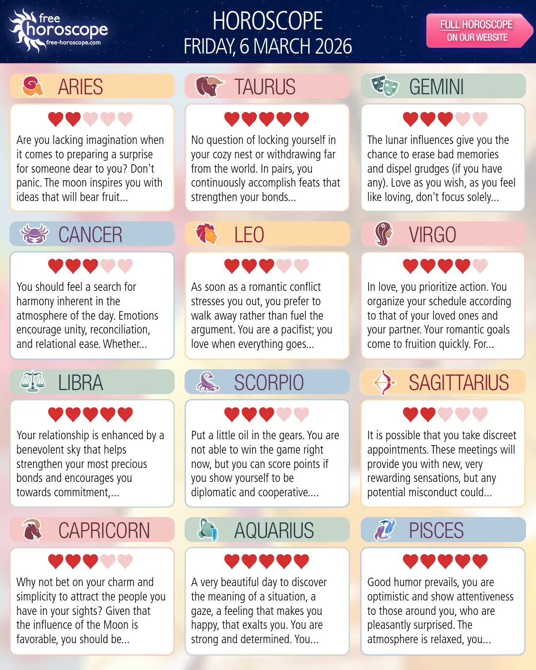 Horoscope for Friday, March 6, 2026