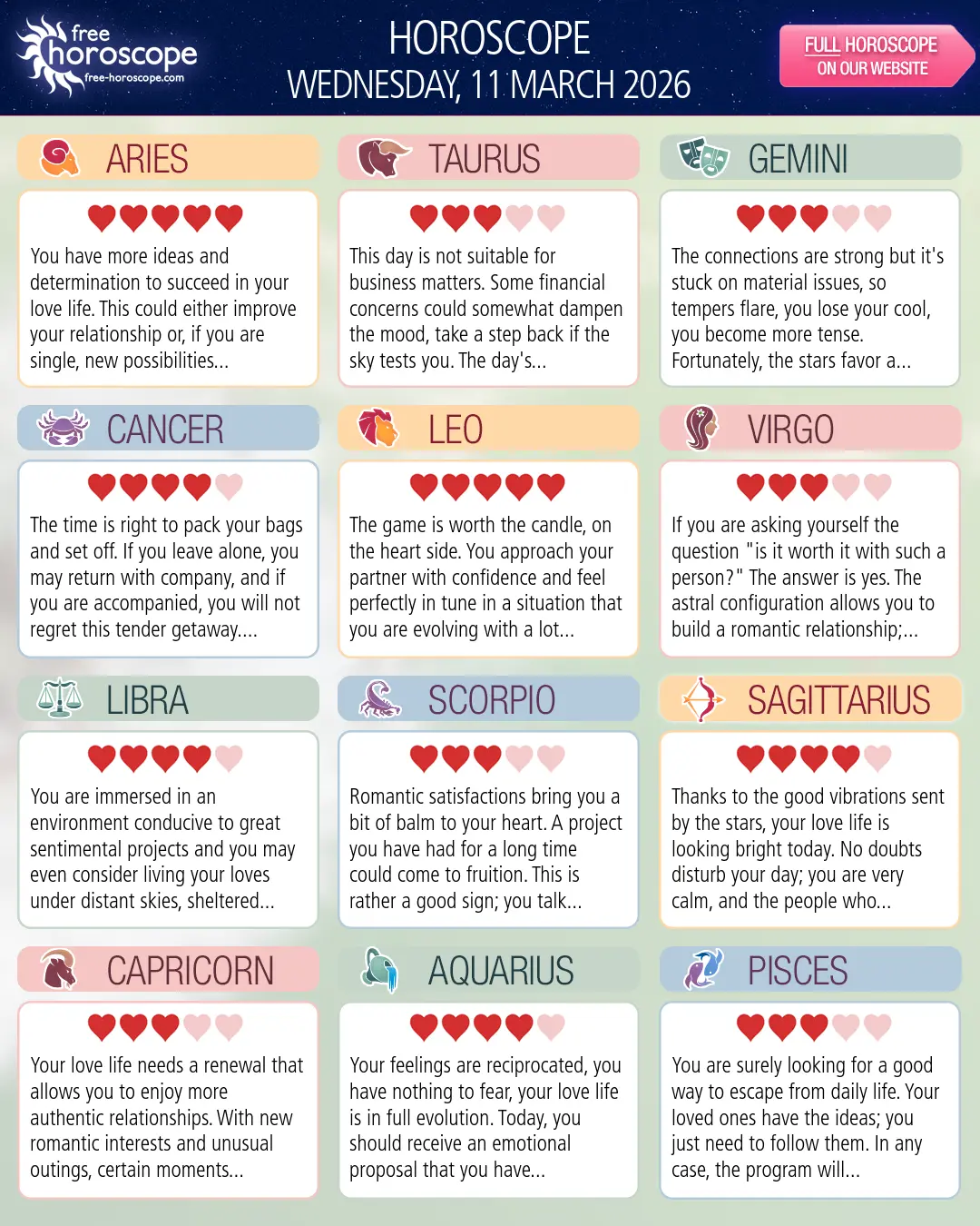 Horoscope for Wednesday, March 11, 2026