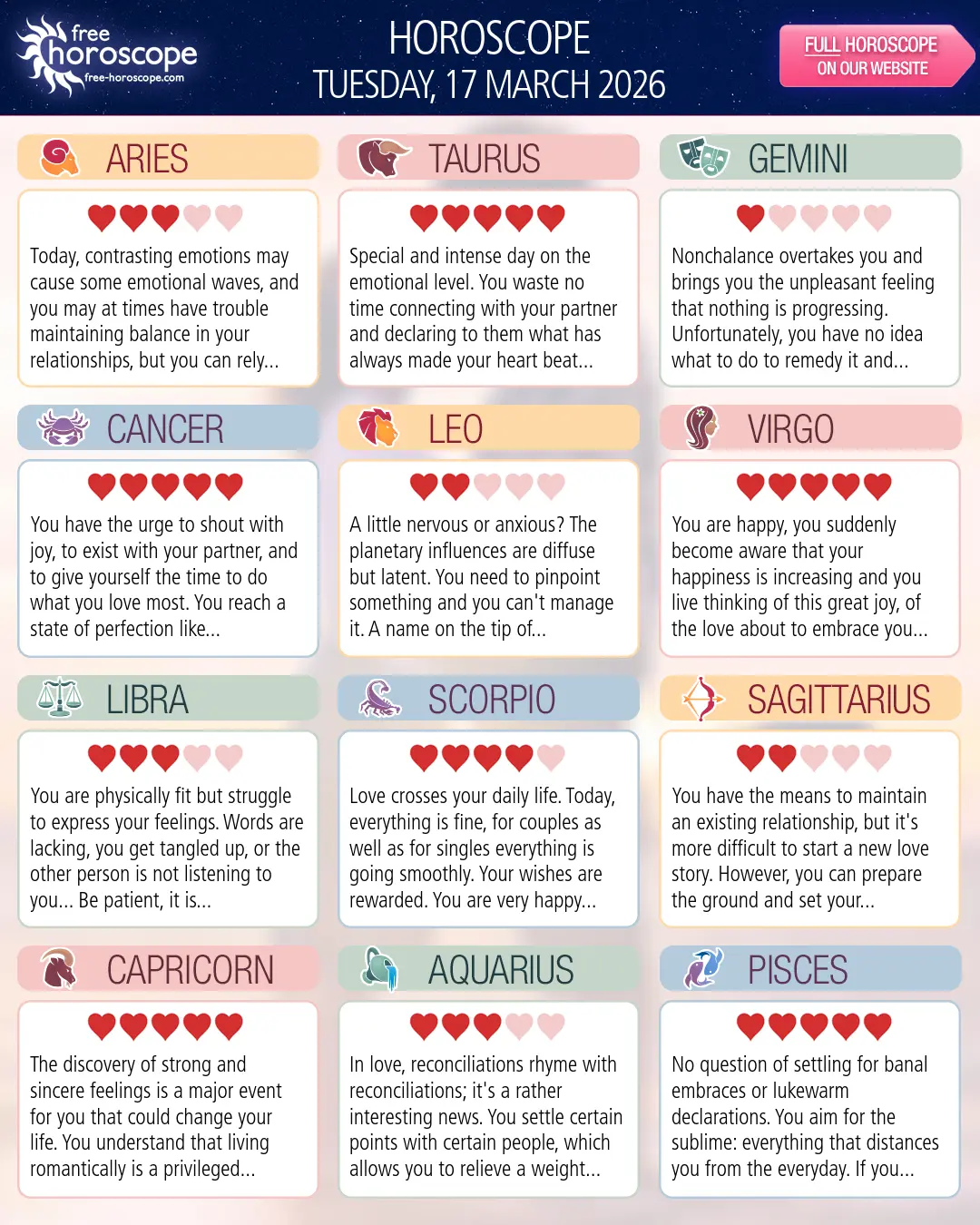 Horoscope for Tuesday, March 17, 2026