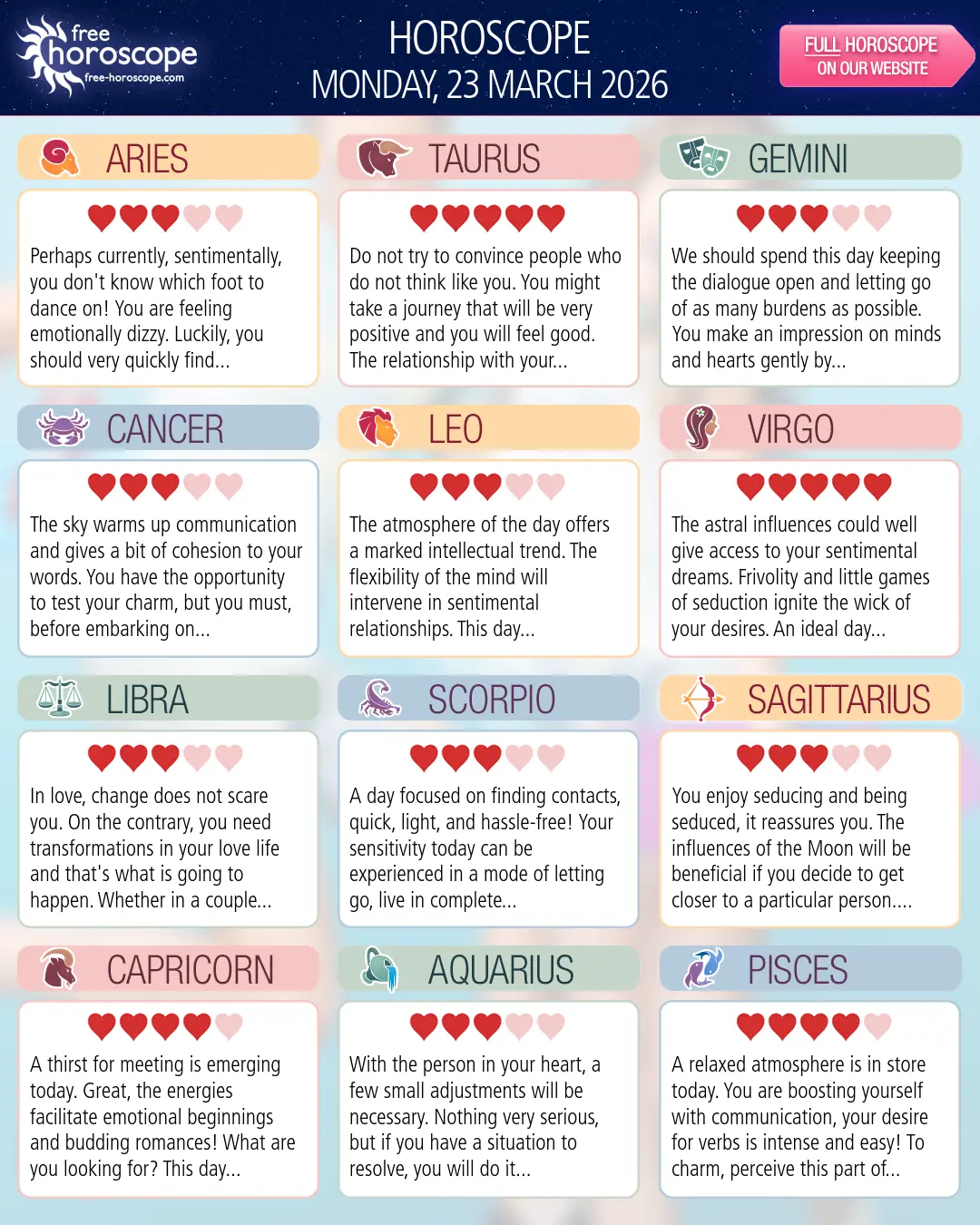 Horoscope for Monday, March 23, 2026