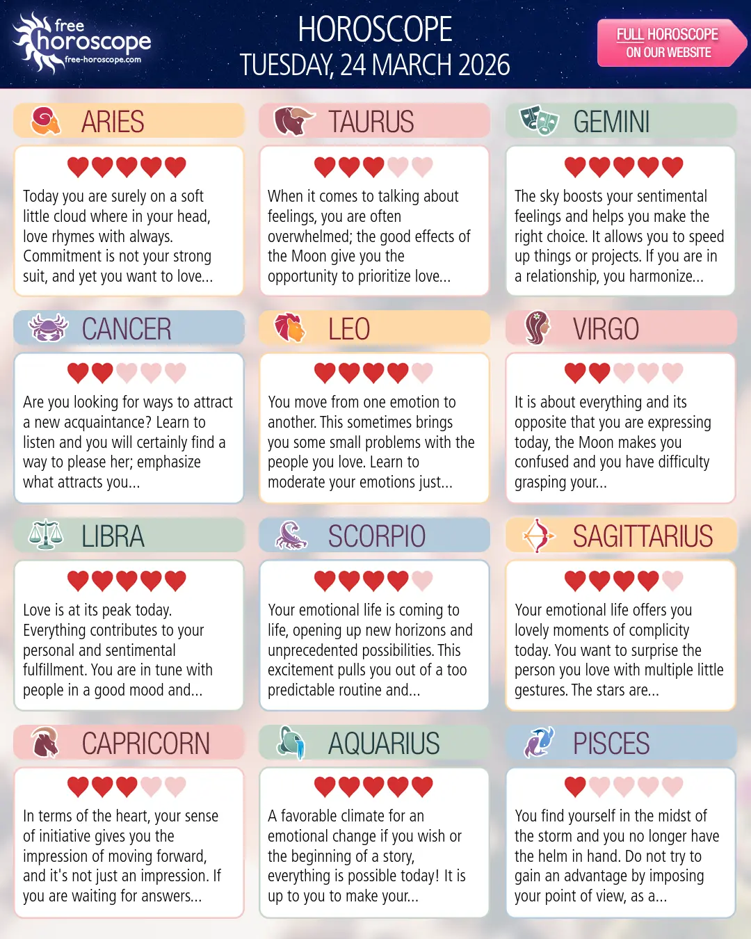 Horoscope for Tuesday, March 24, 2026