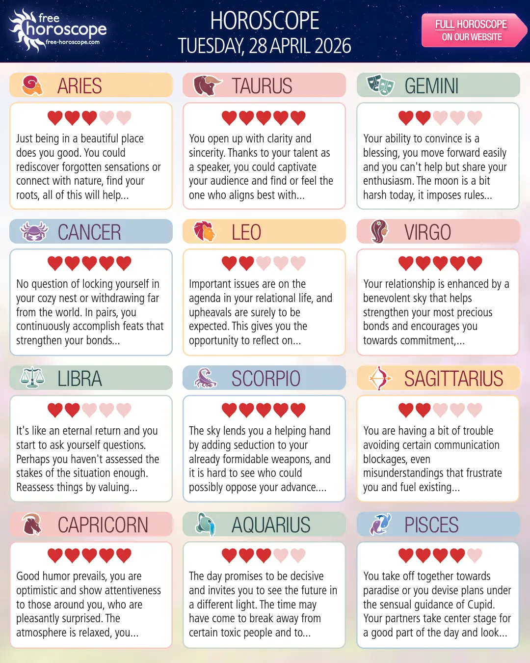 Horoscope for Tuesday, April 28, 2026