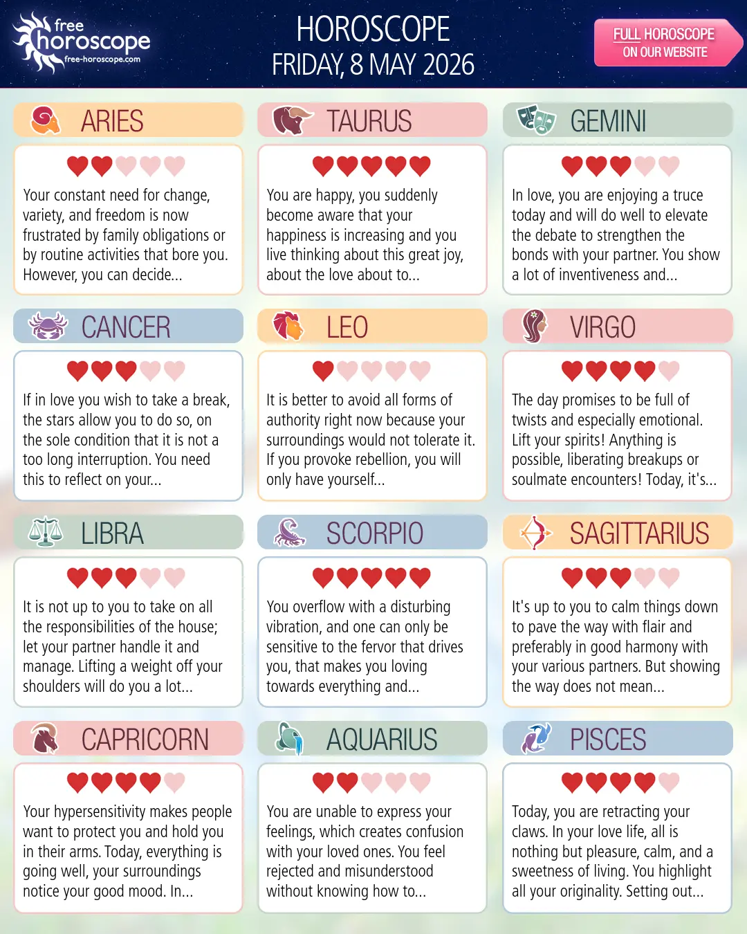 Horoscope for Friday, May 8, 2026