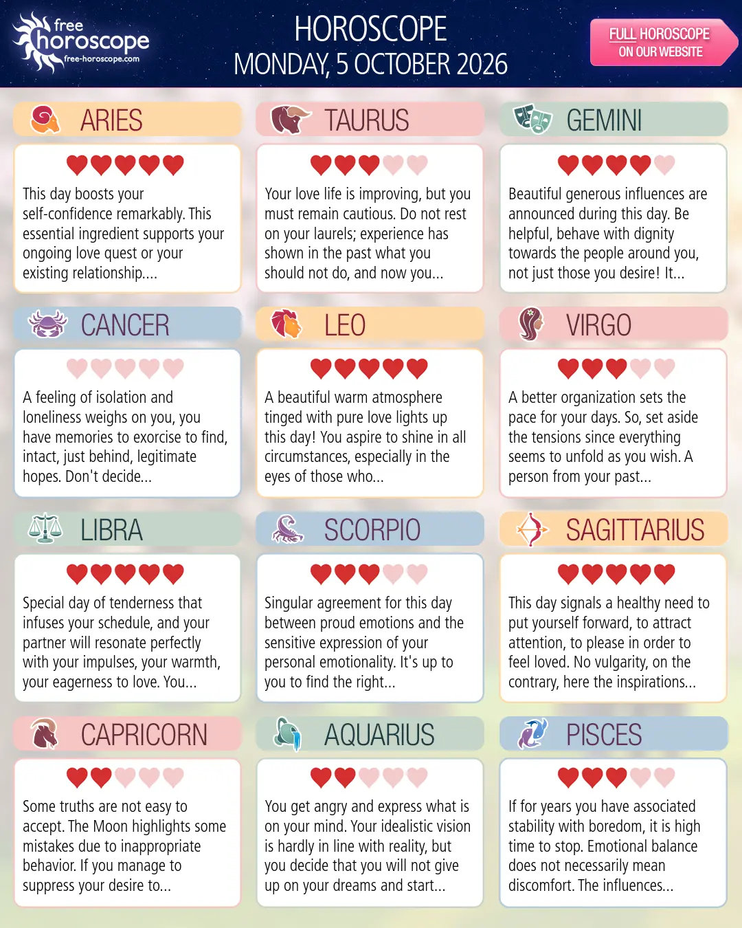 Daily Horoscope for Monday, October 5, 2026